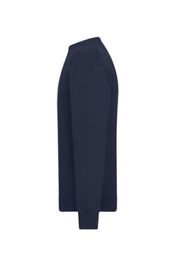 A navy blue men's round-neck pullover sweater with long sleeves and a straight silhouette, featuring a logo.