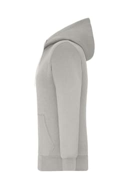 A grey Ladies Doubleface jacket with a hood, featuring a zip closure and pockets. It has a logo on it.
