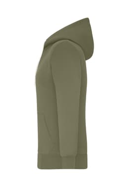 A ladies doubleface jacket in olive green, featuring a hood and a front pocket. The jacket has a simple design and branding.