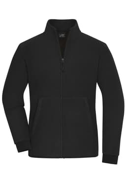 A black bonded fleece jacket with a zip front and side pockets, featuring a stand-up collar.