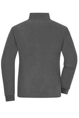 A grey ladies bonded fleece jacket with a high collar and long sleeves, featuring a logo.