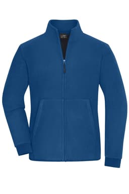 A blue bonded fleece jacket with a zip front and two front pockets, featuring a collar and ribbed cuffs.