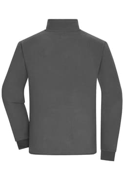 A men's bonded fleece jacket in grey, featuring a high collar and long sleeves, with a logo on the back.
