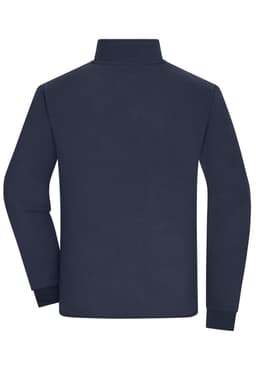 A navy bonded fleece jacket featuring long sleeves and a high collar, with a plain back design.