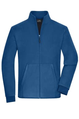 A blue bonded fleece jacket with a zip front and two side pockets, featuring a collar and cuffs.