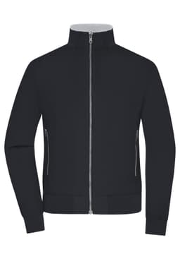 A black ladies' blouson jacket with a full front zipper and side pockets. Features a high collar and long sleeves.