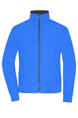 A blue ladies blouson jacket with a full zip and high collar, featuring a logo.