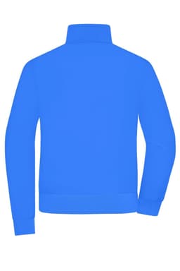 A bright blue ladies' blouson jacket with a high collar and ribbed cuffs, featuring a logo on the back.