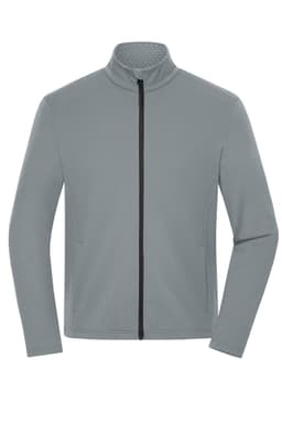 A light grey men's sports structured fleece jacket with a zip front and a high collar. It features a logo.