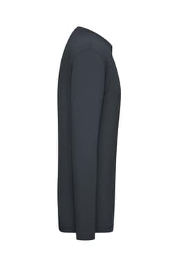 A long-sleeve men's t-shirt in a dark colour with a fitted silhouette and a logo on the side.