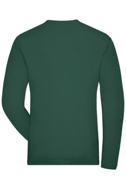 A green long-sleeve shirt with a plain back, featuring a logo on the upper back.