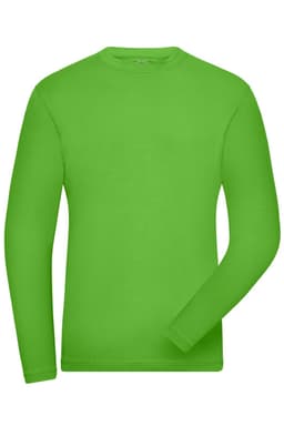 A long-sleeve, vibrant green t-shirt featuring a logo on the chest. It has a classic fit for comfort.