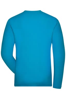 A long-sleeve t-shirt in bright blue with a plain back design and branding.