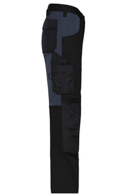 Stretch-pants in black and navy with multiple pockets and a side view showcasing the workwear design.