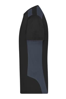 A men's workwear T-shirt in black with blue accents, featuring a logo on the front.
