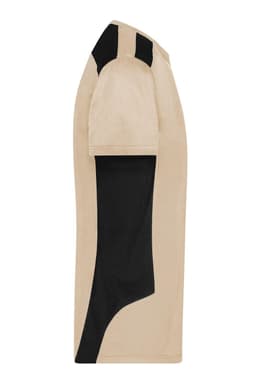A men's workwear t-shirt in beige with black accents, featuring a logo on the front.