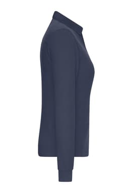 A navy ladies' long-sleeve polo shirt with a collar and fitted design. It features a logo on the left side.