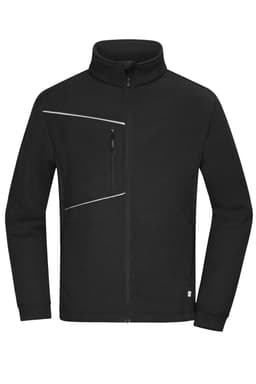 A black fleece jacket with a corduroy look, featuring a zippered chest pocket and a high collar.