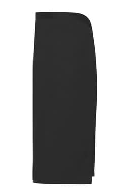 A black apron short with a sleek design and an unembellished finish, featuring a logo on the side.