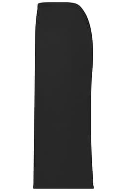 A long black apron with a smooth design, featuring a logo or branding on the surface.