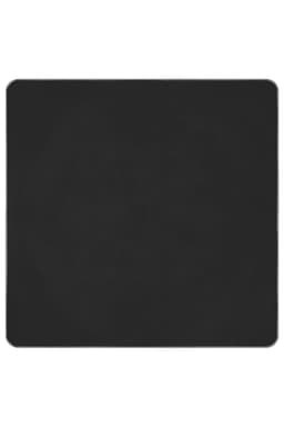 A black picnic blanket with a smooth texture and rounded corners, featuring a logo.