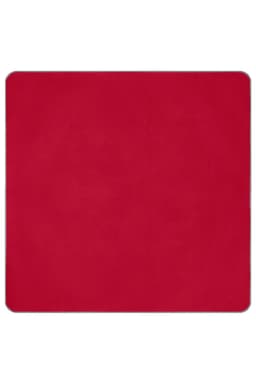 A red picnic blanket XL with a smooth texture and a bordered edge, featuring a logo in one corner.