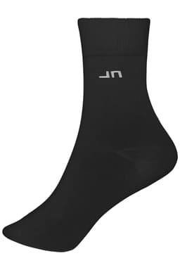 A black sports sock featuring a logo on the side.