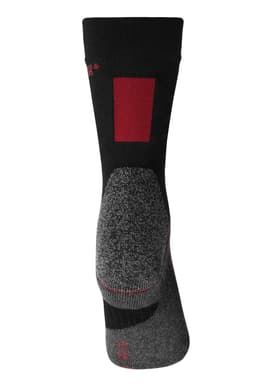 Worker socks in black and grey with red accents, featuring a cushioned sole and a brand logo.