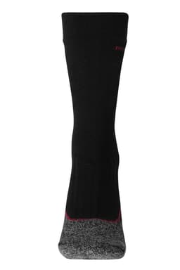 Warm work socks in black with a grey toe and heel, featuring a subtle logo design.
