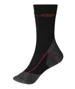 Worker Socks Warm in black with grey accents, featuring a logo and designed for comfort and warmth.