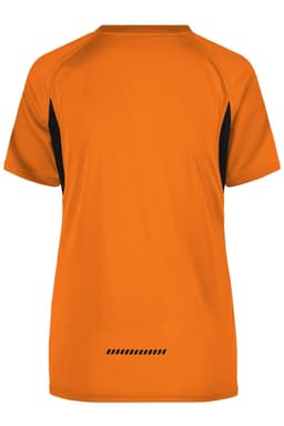 A vibrant fluoro yellow and black ladies' running T-shirt with short sleeves and a sleek design, featuring a logo.