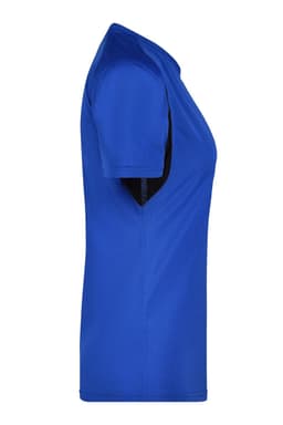 A blue ladies' running T-shirt with short sleeves and a fitted design. It features branding on the shirt.