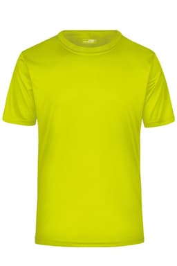A bright yellow men's active T-shirt with a crew neckline and short sleeves. It features a logo on the front.