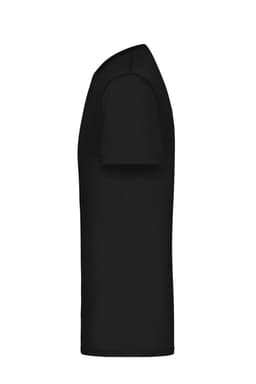 A black men's T-shirt displayed in a side view. The shirt features short sleeves and a simple design.