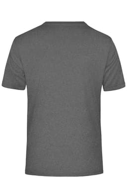 A grey men's active T-shirt with a crew neck and short sleeves, featuring a logo on the back.