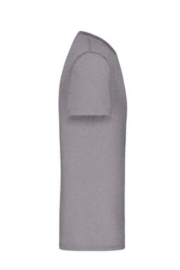 A grey men's active T-shirt featuring a fitted design and short sleeves, with a logo on the fabric.
