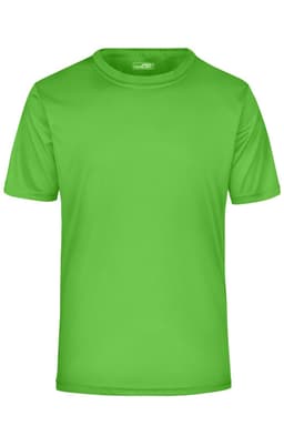 A vibrant green men's active T-shirt, featuring short sleeves and a crew neckline, with a logo present.