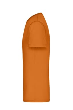 An orange men's T-shirt with short sleeves and a simple design. It features a logo on the front.