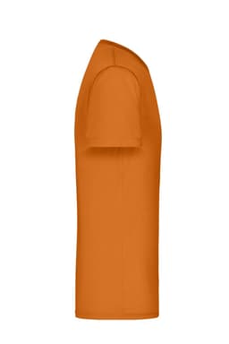 An orange men's active T-shirt displayed from the side, featuring a simple design and no visible branding.