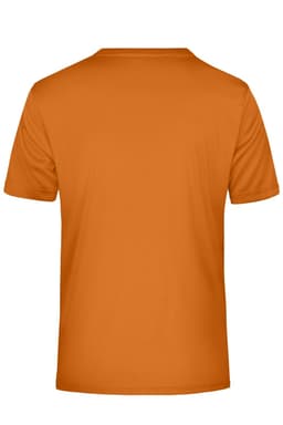 An orange men's active T-shirt with a plain back and a visible brand logo.