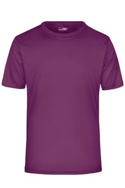 A purple active T-shirt featuring a crew neck and short sleeves, with a brand logo.
