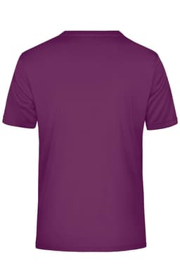 A purple men's active T-shirt with a plain back and short sleeves. It features a branding logo.
