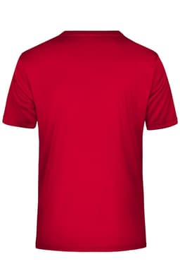 A red men's active t-shirt with a plain back and short sleeves. Features a logo on the label area.