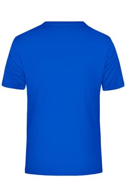A blue men's active T-shirt with a plain back design. The shirt features a branding logo.