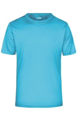 A light blue men's active T-shirt with short sleeves and a round neckline, featuring a logo on the inside label.
