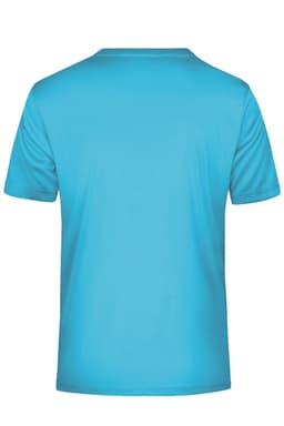 A light blue men's active t-shirt with a round neckline and short sleeves, featuring a logo on the back.