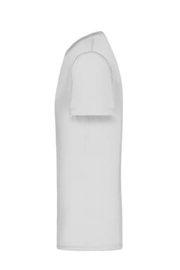 A white men's active t-shirt with short sleeves and a fitted design. The shirt features a logo on the side.