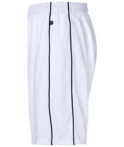 Basic team shorts in white, featuring black side stripes and an elastic waistband. Includes branding on the side.