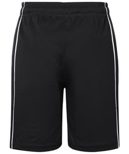 Sports shorts in black with white stripes on the sides, featuring an elastic waistband and a simple design.