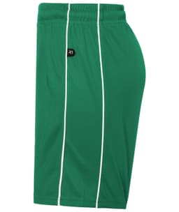 Green sports shorts featuring white side stripes and an attached logo. Designed for junior athletes.
